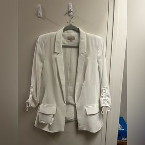 Loft white blazer with ties on the arm